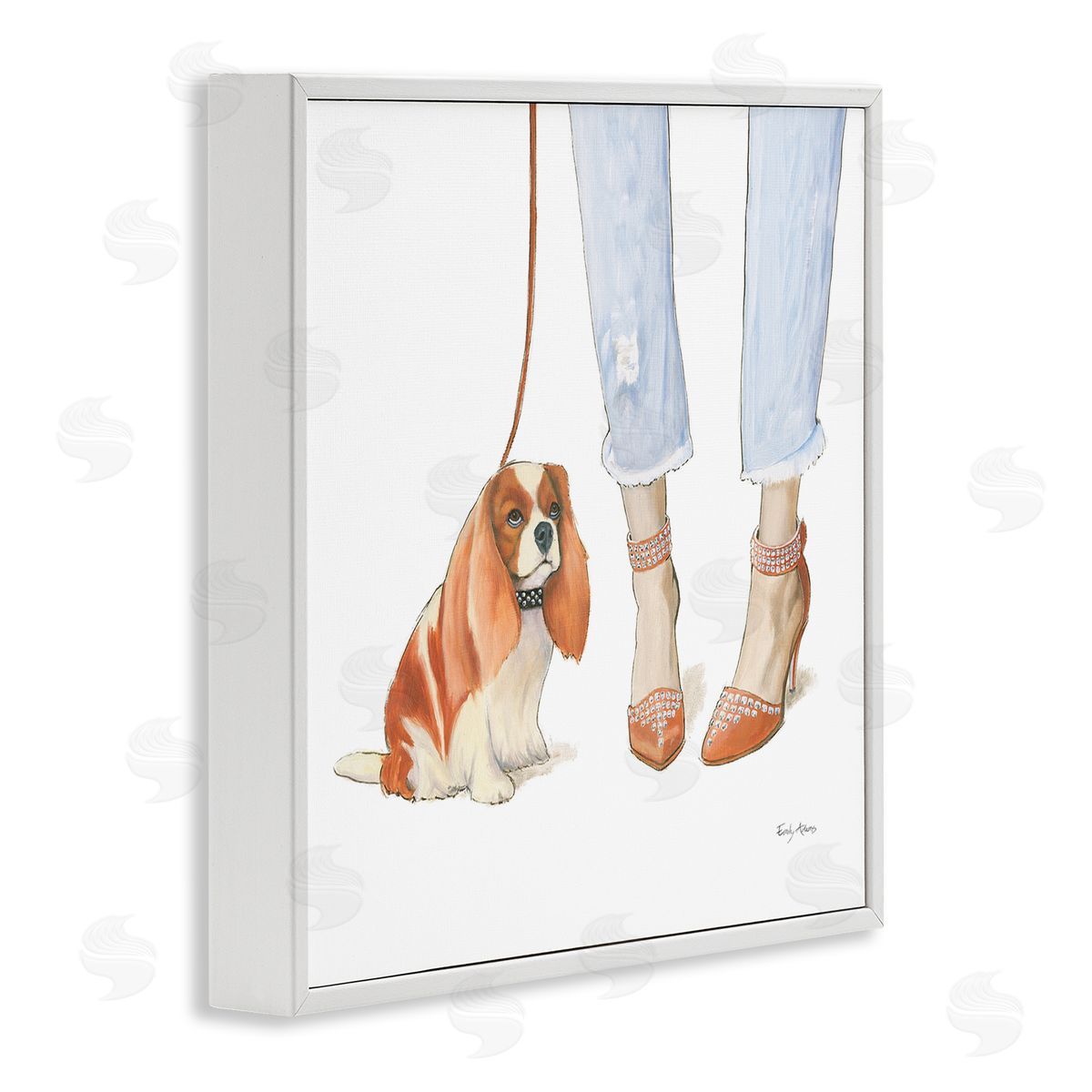 Orange Heels Dog Walk White Frame Print Wall Art, Home Decor by Emily Adams
