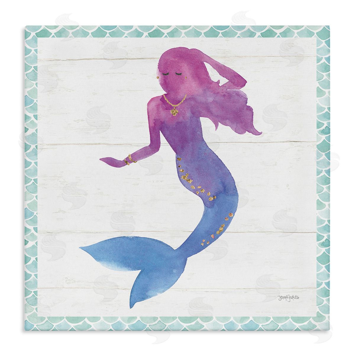Purple Blue Mermaid Silhouette Canvas Wall Art, Home Decor by Jenya Jackson