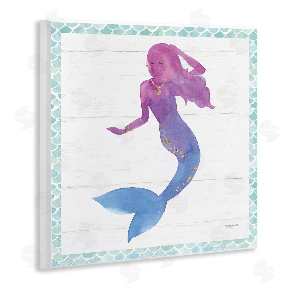 Purple Blue Mermaid Silhouette Wood Plaque Wall Art, Home Decor by Jenya Jackson