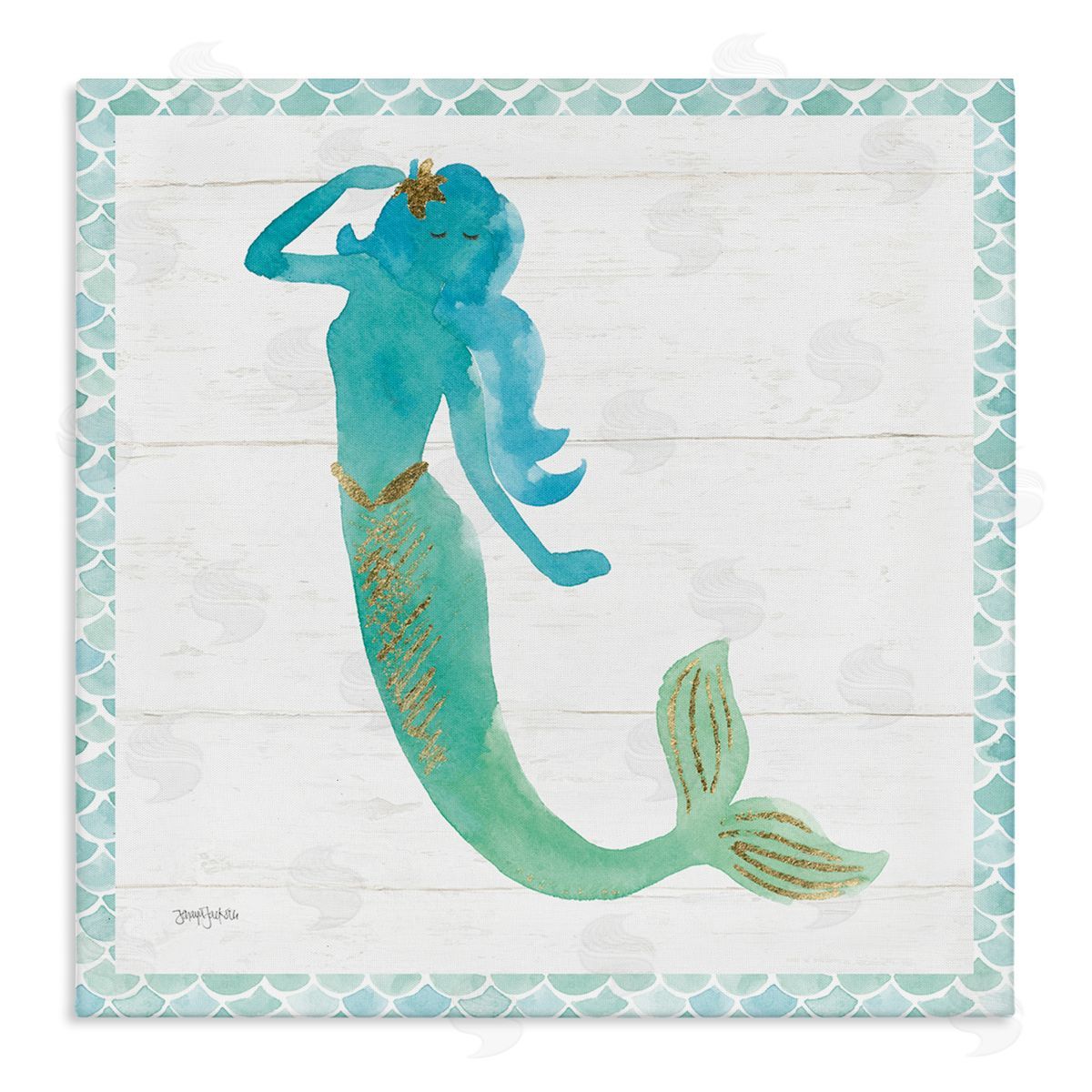 Blue Green Mermaid Silhouette Canvas Wall Art, Home Decor by Jenya Jackson