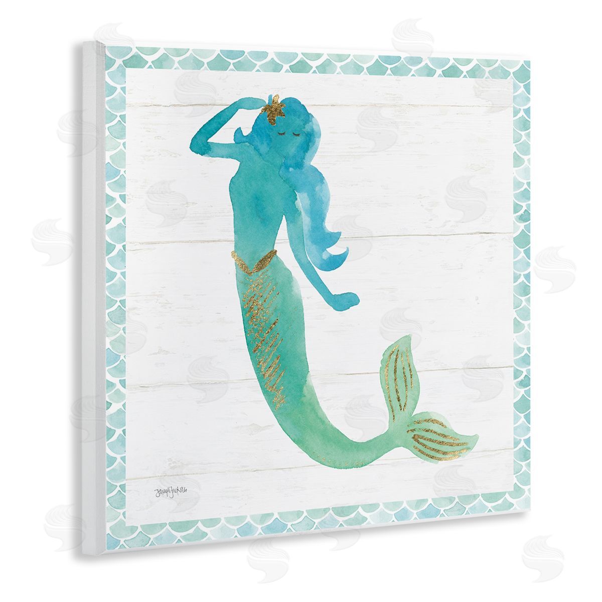 Blue Green Mermaid Silhouette Wood Plaque Wall Art, Home Decor by Jenya Jackson