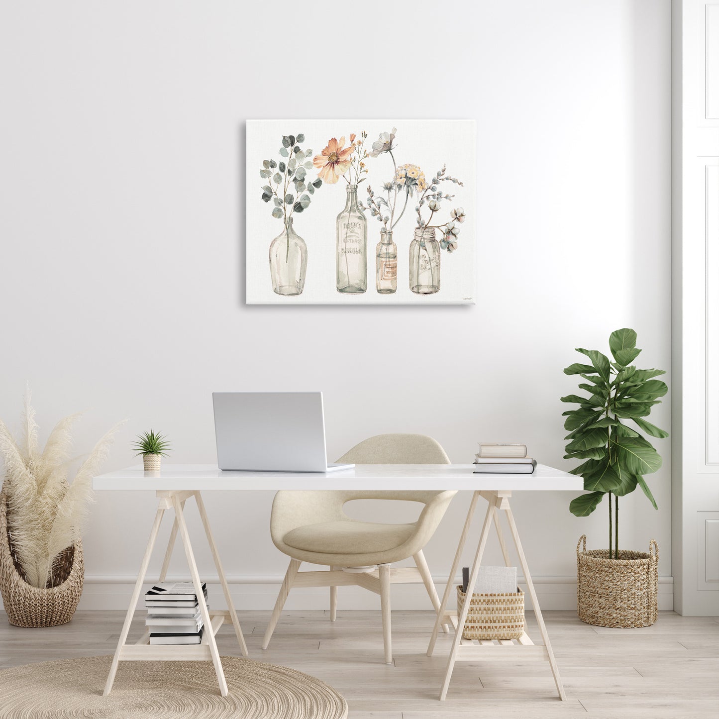 Antique Floral Bouquets in Jars Canvas Wall Art in Room, Home Decor by Lisa Audit