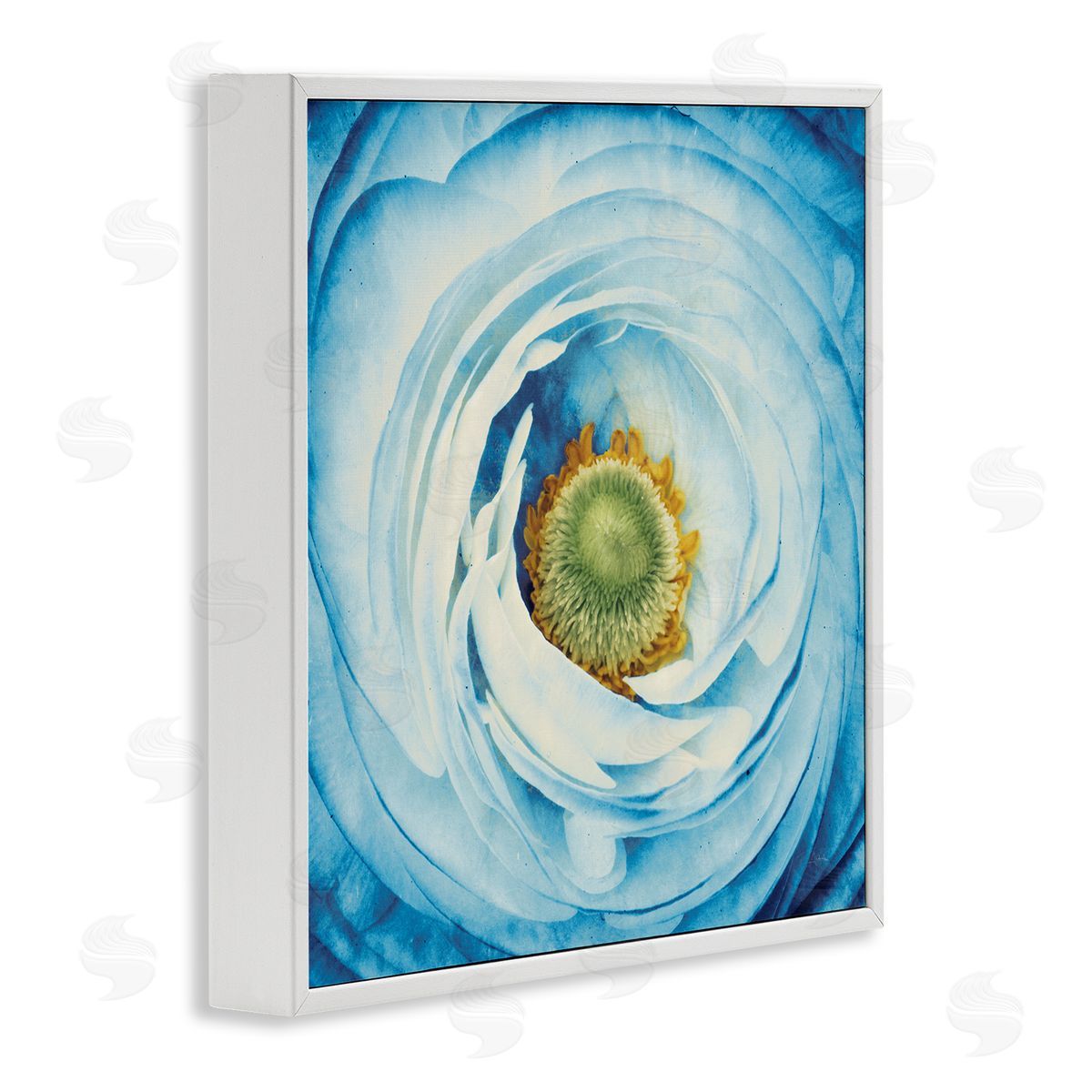 Blue Flower Close Up White Frame Print Wall Art, Home Decor by Aledanda
