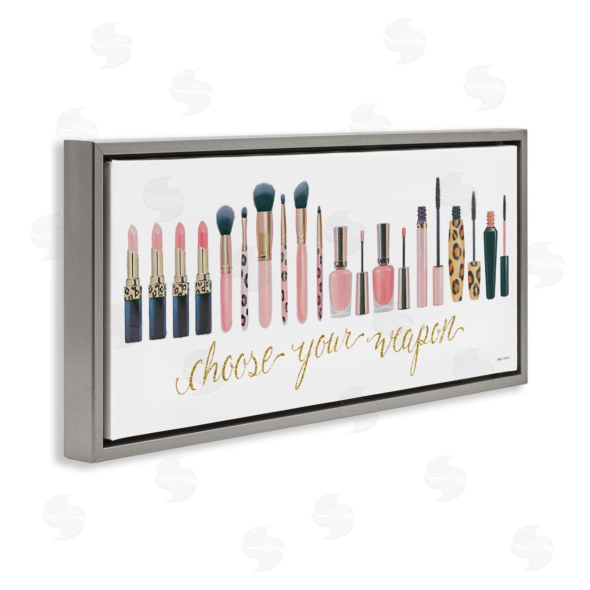 Choose Your Weapon Glam Makeup Grey Floating Frame Canvas Wall Art, Home Decor by Marco Fabiano