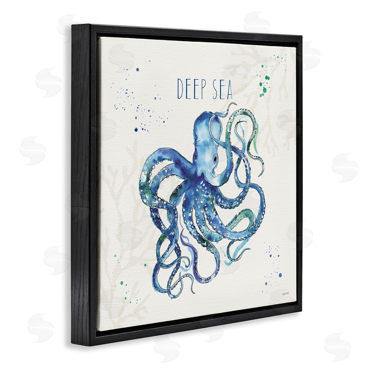 Deep Sea Phrase Octopus Black Floating Frame Canvas Wall Art, Home Decor by Anne Tavoletti