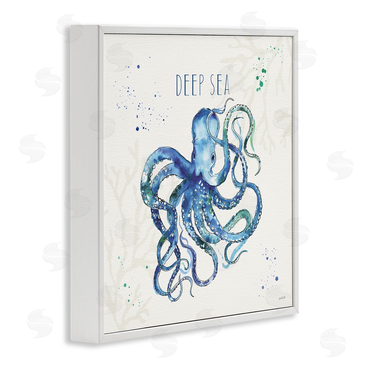 Deep Sea Phrase Octopus White Frame Print Wall Art, Home Decor by Anne Tavoletti