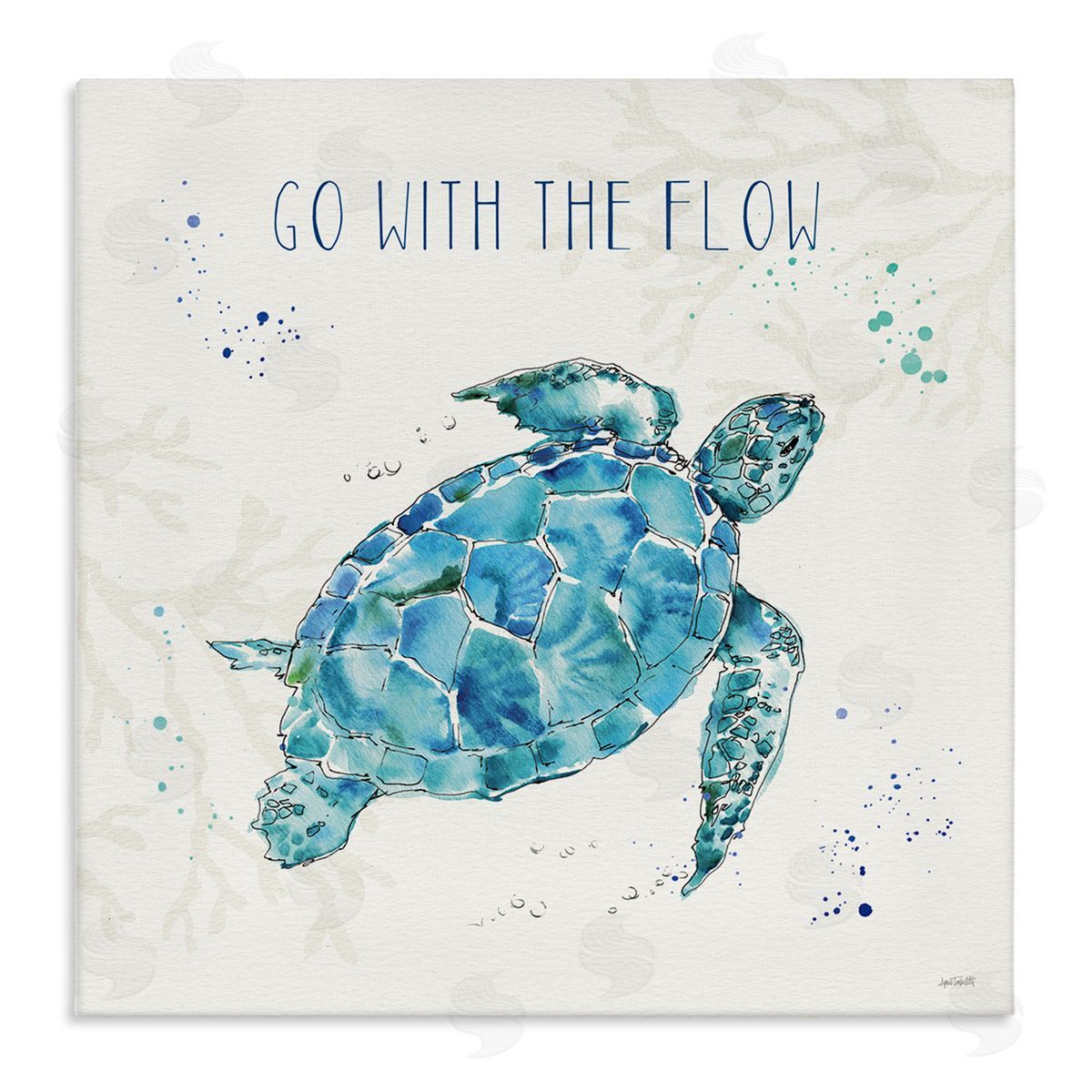 Go with the Flow Turtle Tortoise Canvas Wall Art, Home Decor by Anne Tavoletti