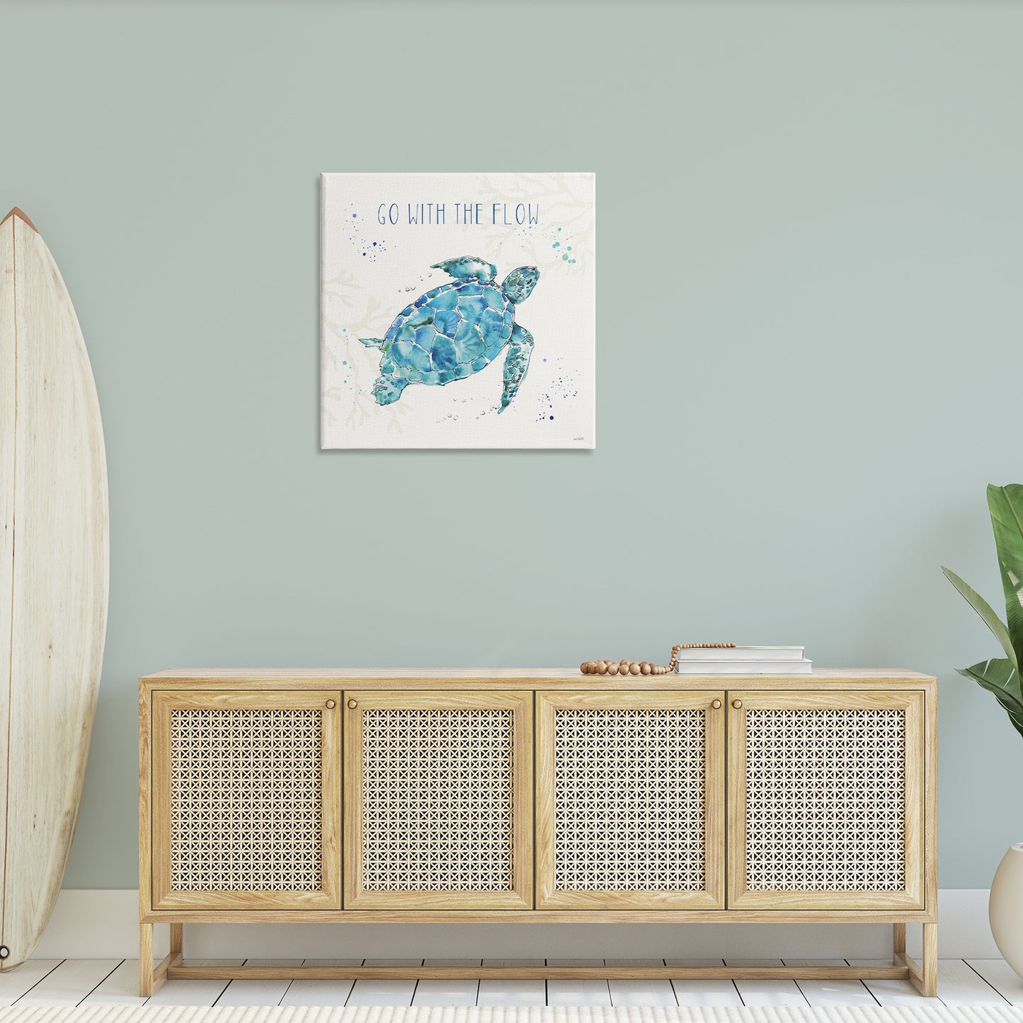 Go with the Flow Turtle Tortoise Canvas Wall Art in Room, Home Decor by Anne Tavoletti