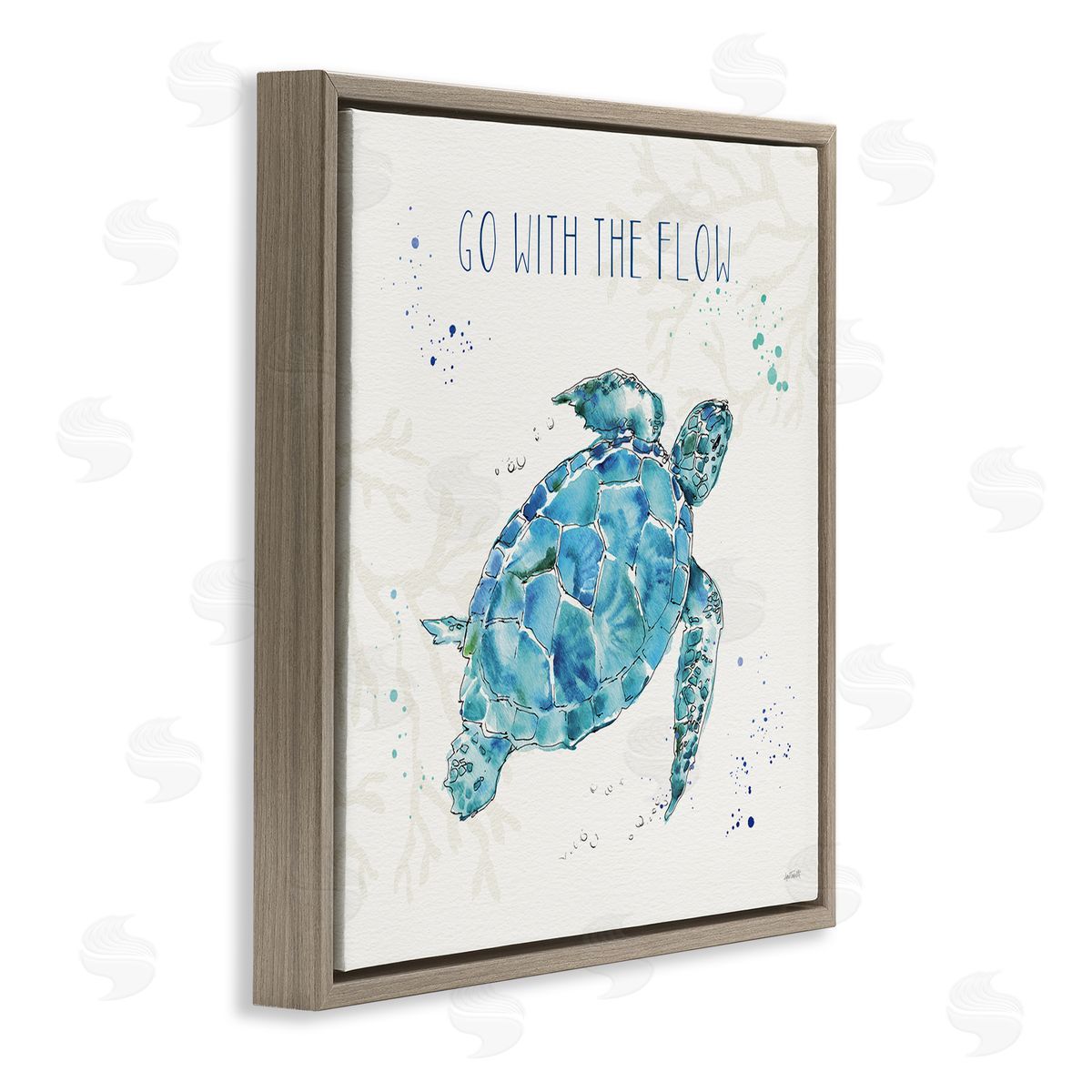 Go with the Flow Turtle Tortoise Brown Floating Frame Canvas Wall Art, Home Decor by Anne Tavoletti