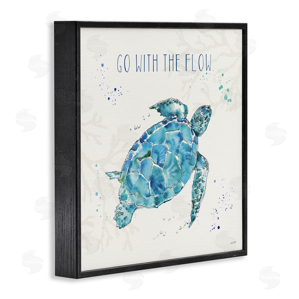 Go with the Flow Turtle Tortoise Black Frame Print Wall Art, Home Decor by Anne Tavoletti