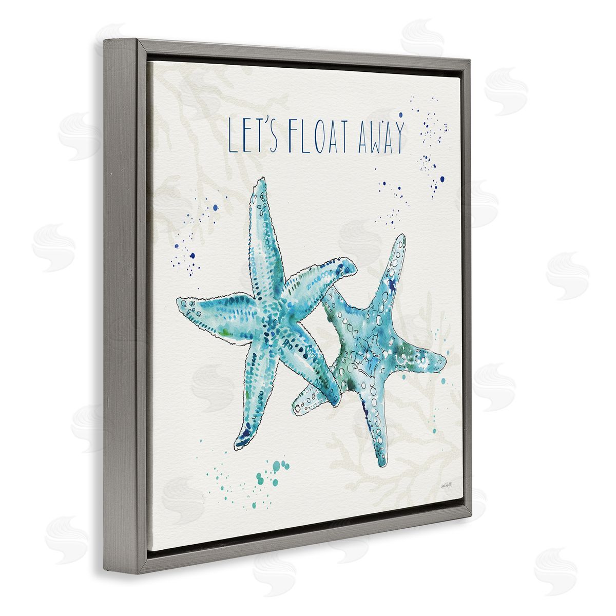 Float Away Phrase Blue Starfish Grey Floating Frame Canvas Wall Art, Home Decor by Anne Tavoletti