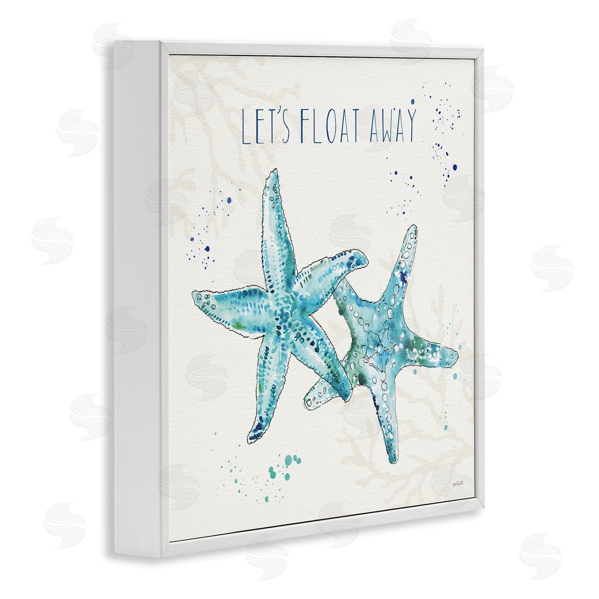 Float Away Phrase Blue Starfish White Frame Print Wall Art, Home Decor by Anne Tavoletti