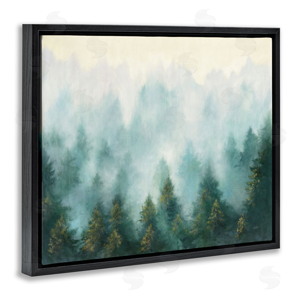 Abstract Pine Forest with Mist Black Floating Frame Canvas Wall Art, Home Decor by Julia Purinton