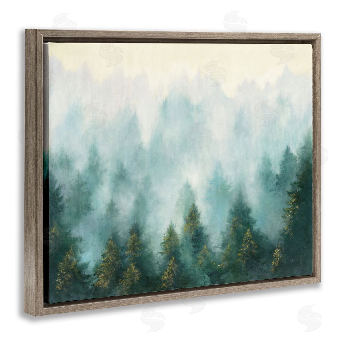 Abstract Pine Forest with Mist Brown Floating Frame Canvas Wall Art, Home Decor by Julia Purinton