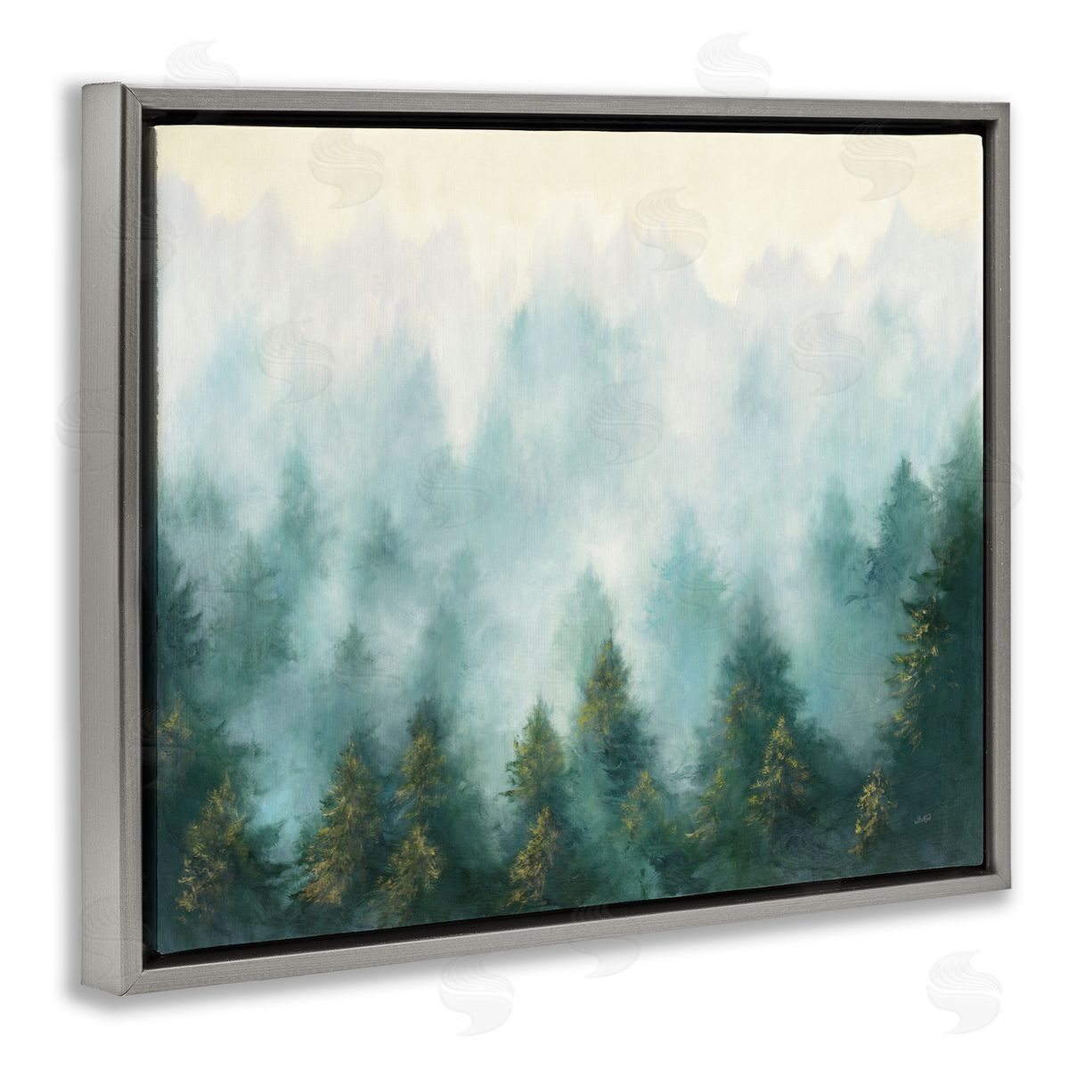 Abstract Pine Forest with Mist Grey Floating Frame Canvas Wall Art, Home Decor by Julia Purinton