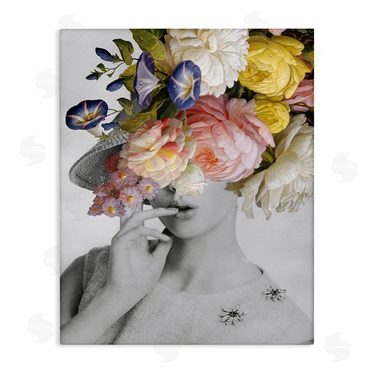 Vintage Female Floral Portrait Canvas Wall Art, Home Decor by Wild Apple Portfolio
