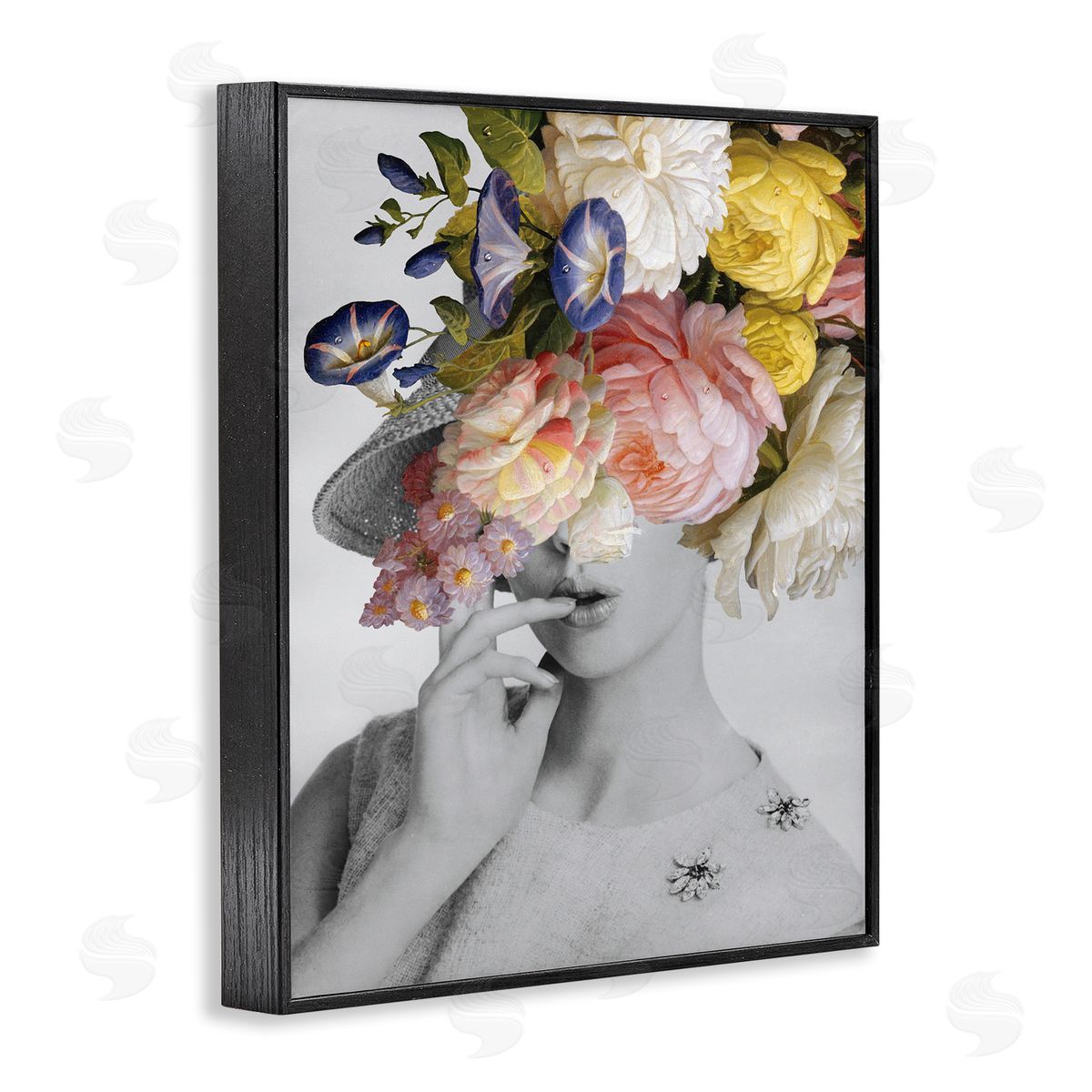 Vintage Female Floral Portrait Black Frame Print Wall Art, Home Decor by Wild Apple Portfolio
