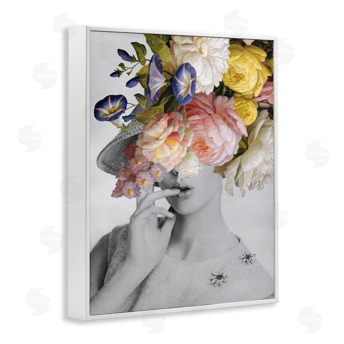 Vintage Female Floral Portrait White Frame Print Wall Art, Home Decor by Wild Apple Portfolio
