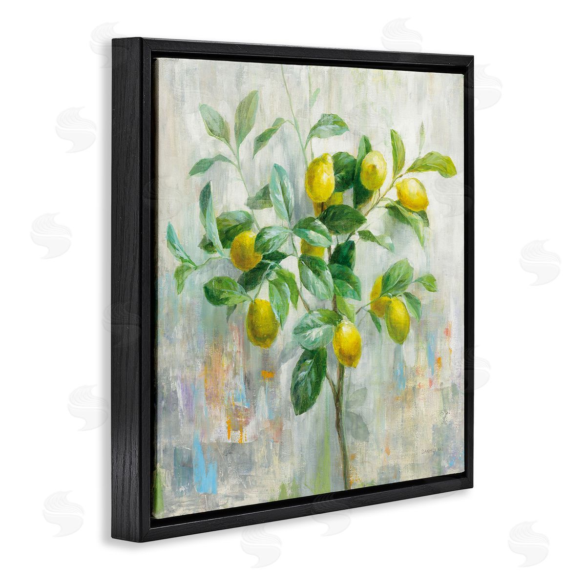 Abstract Lemon Tree Branch Black Floating Frame Canvas Wall Art, Home Decor by Danhui Nai