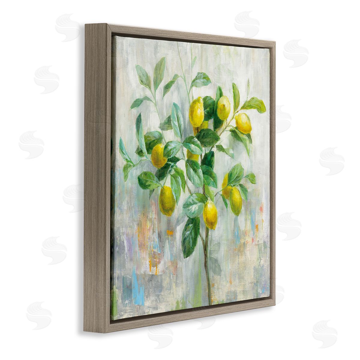 Abstract Lemon Tree Branch Brown Floating Frame Canvas Wall Art, Home Decor by Danhui Nai