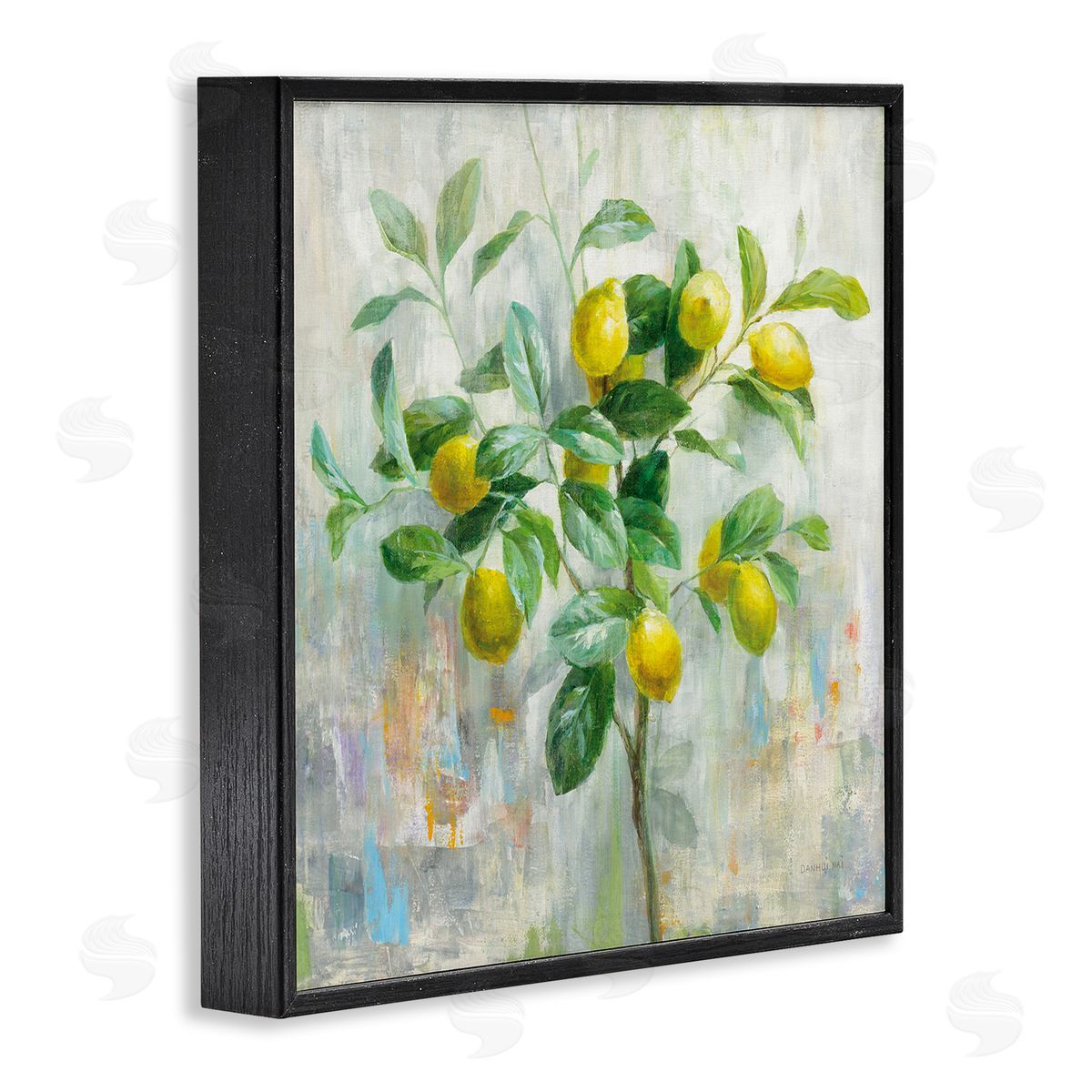 Abstract Lemon Tree Branch Black Frame Print Wall Art, Home Decor by Danhui Nai