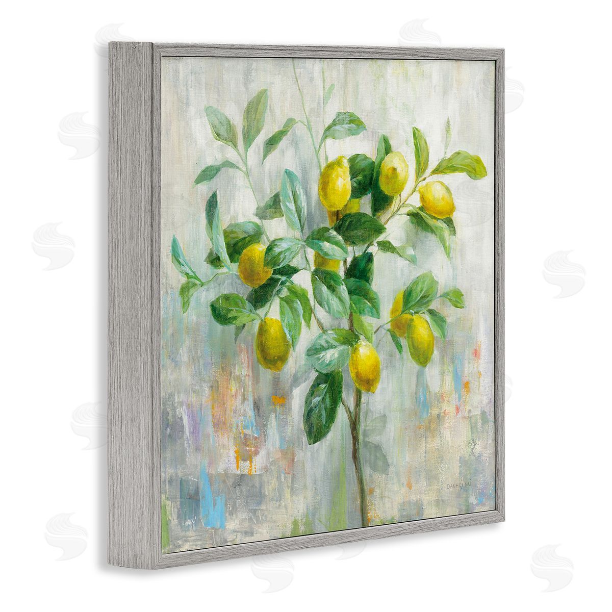 Abstract Lemon Tree Branch Grey Frame Print Wall Art, Home Decor by Danhui Nai