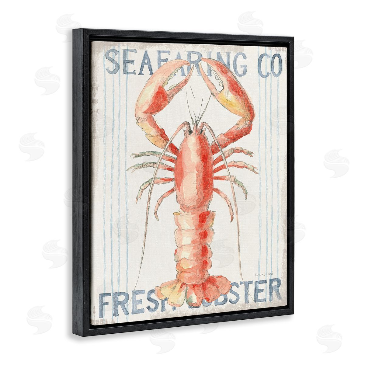Nautical Lobster Seafood Sign Black Floating Frame Canvas Wall Art, Home Decor by Danhui Nai
