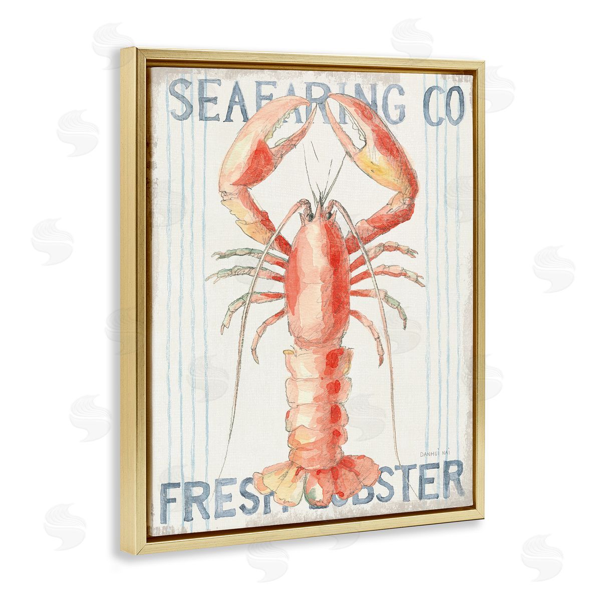Nautical Lobster Seafood Sign Gold Floating Frame Canvas Wall Art, Home Decor by Danhui Nai