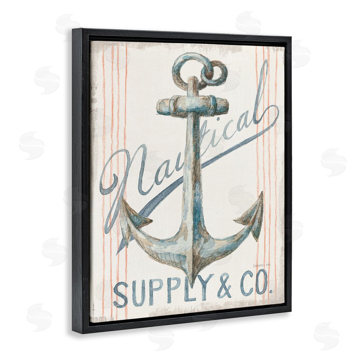 Boat Anchor Nautical Sign Black Floating Frame Canvas Wall Art, Home Decor by Danhui Nai