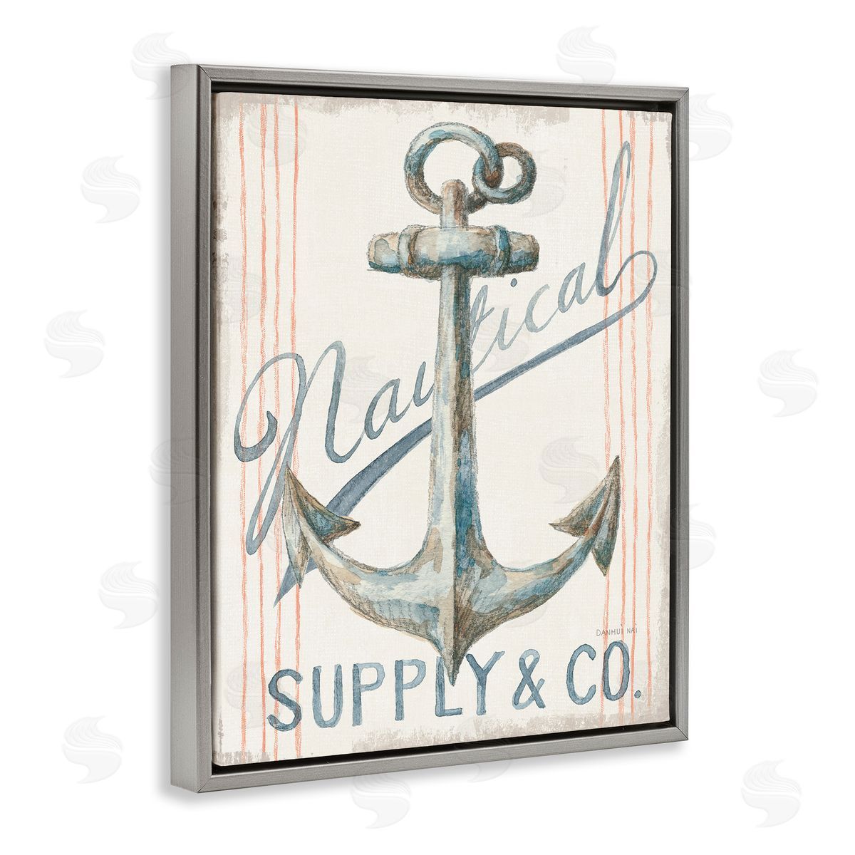 Boat Anchor Nautical Sign Grey Floating Frame Canvas Wall Art, Home Decor by Danhui Nai