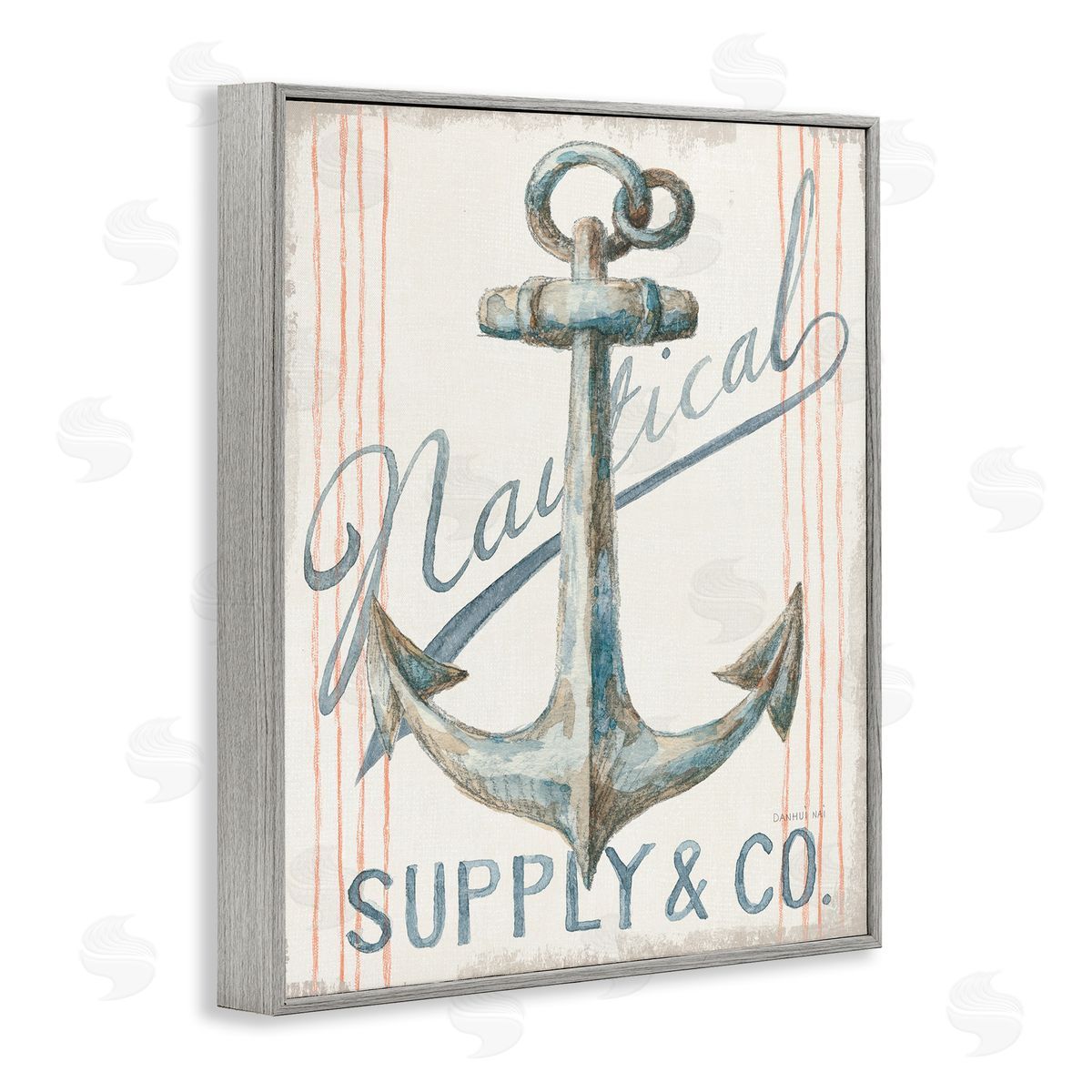 Boat Anchor Nautical Sign Grey Frame Print Wall Art, Home Decor by Danhui Nai