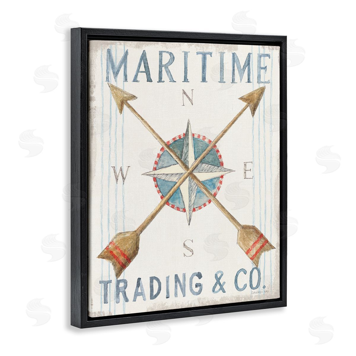 Crossed Arrow Compass Sign Black Floating Frame Canvas Wall Art, Home Decor by Danhui Nai