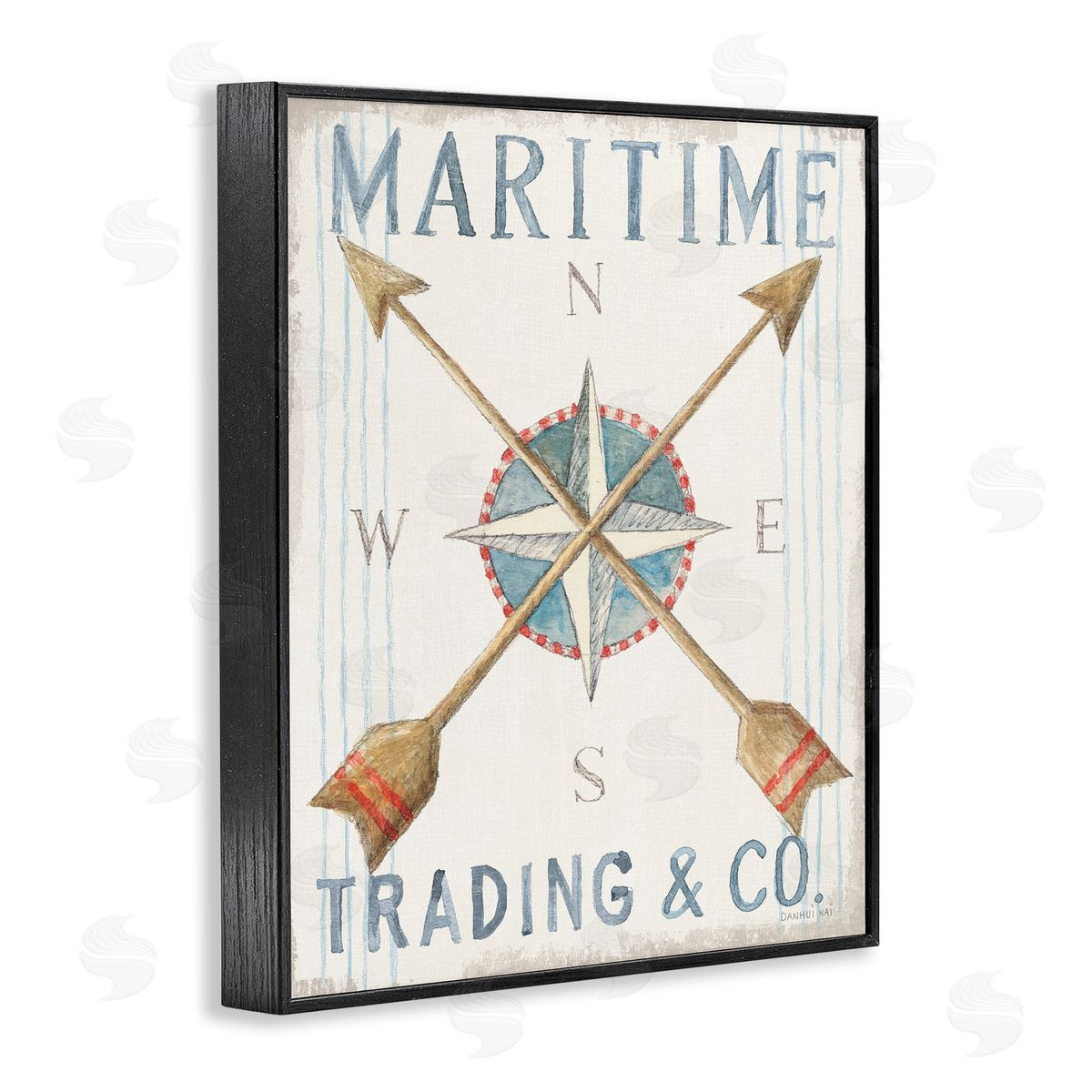 Crossed Arrow Compass Sign Black Frame Print Wall Art, Home Decor by Danhui Nai