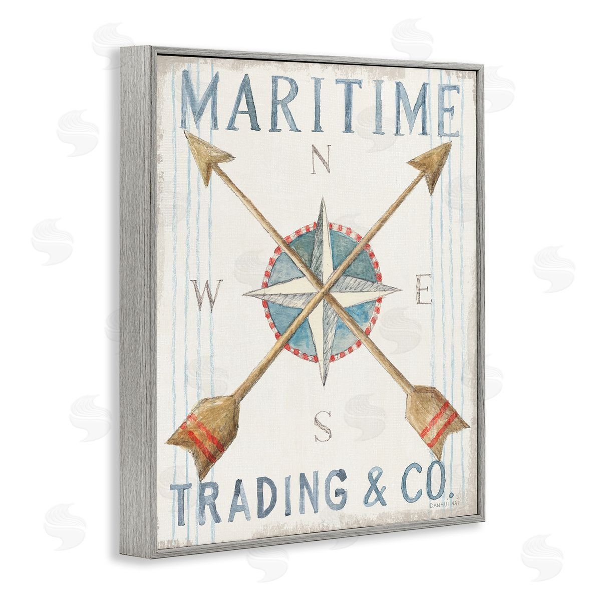 Crossed Arrow Compass Sign Grey Frame Print Wall Art, Home Decor by Danhui Nai