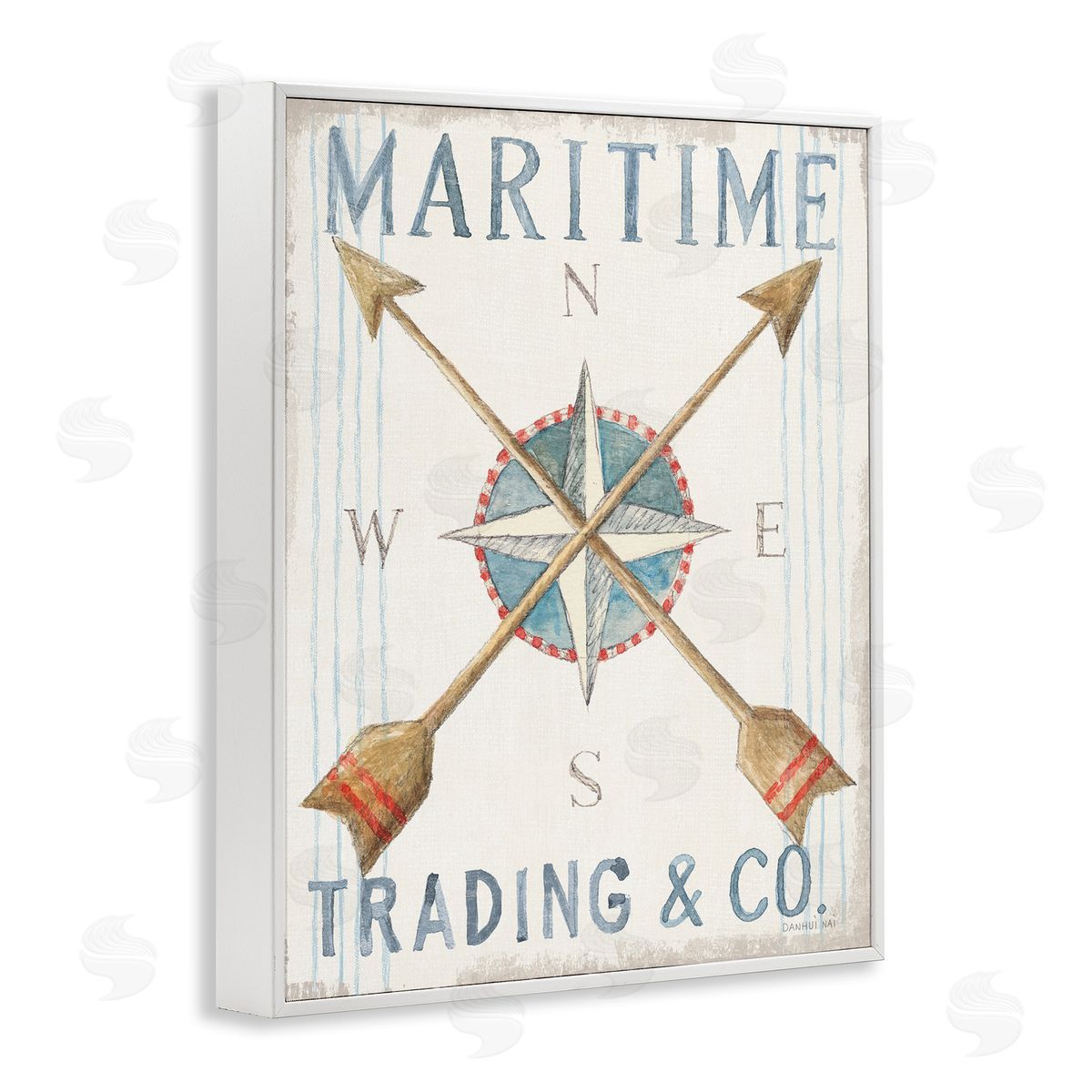Crossed Arrow Compass Sign White Frame Print Wall Art, Home Decor by Danhui Nai