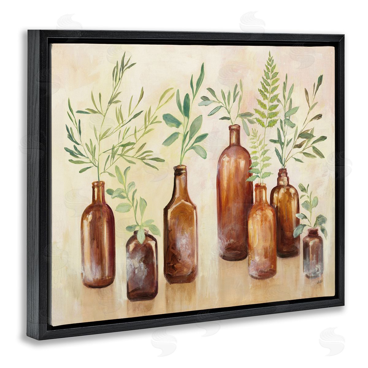 Ferns and Plants Glass Jars Black Floating Frame Canvas Wall Art, Home Decor by Julia Purinton