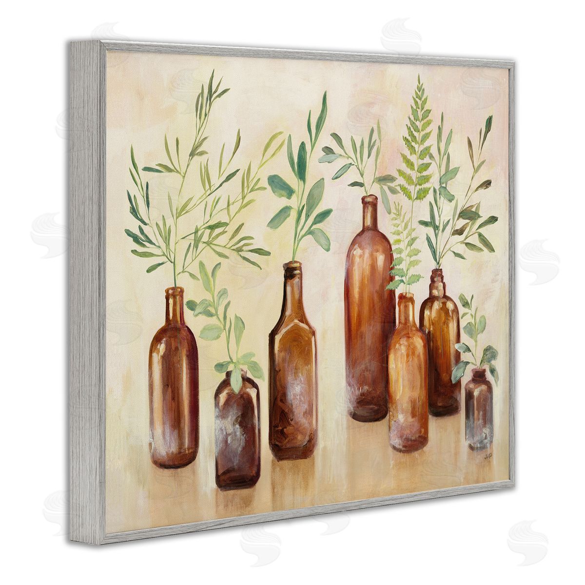 Ferns and Plants Glass Jars Grey Frame Print Wall Art, Home Decor by Julia Purinton