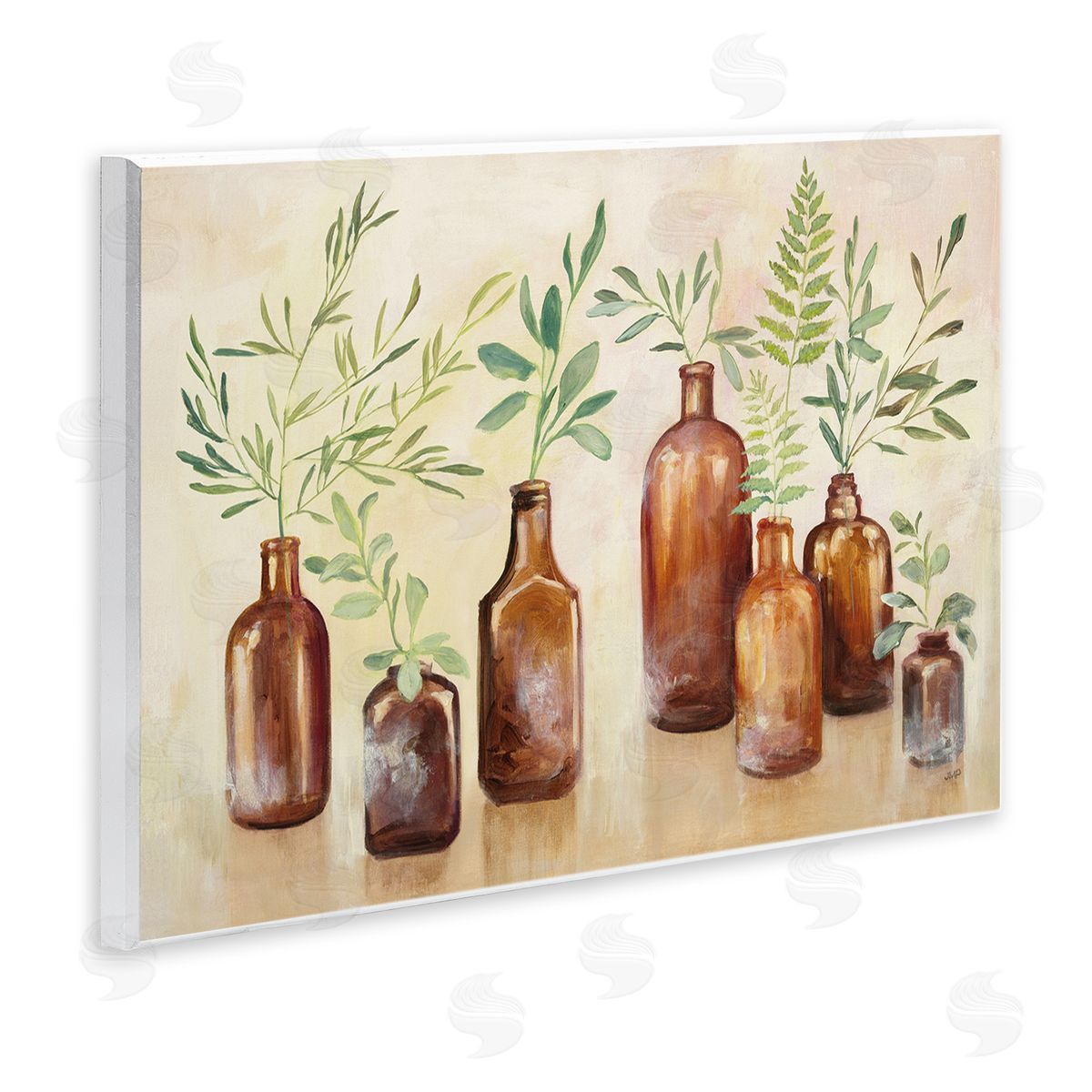 Ferns and Plants Glass Jars Wood Plaque Wall Art, Home Decor by Julia Purinton