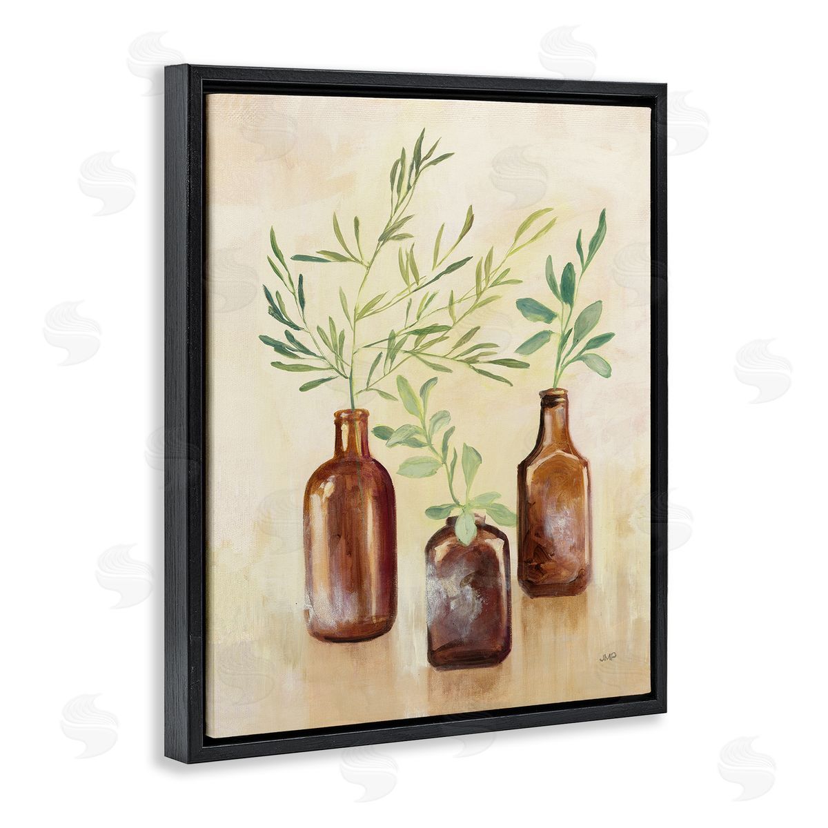 House Plants in Glass Jars Black Floating Frame Canvas Wall Art, Home Decor by Julia Purinton