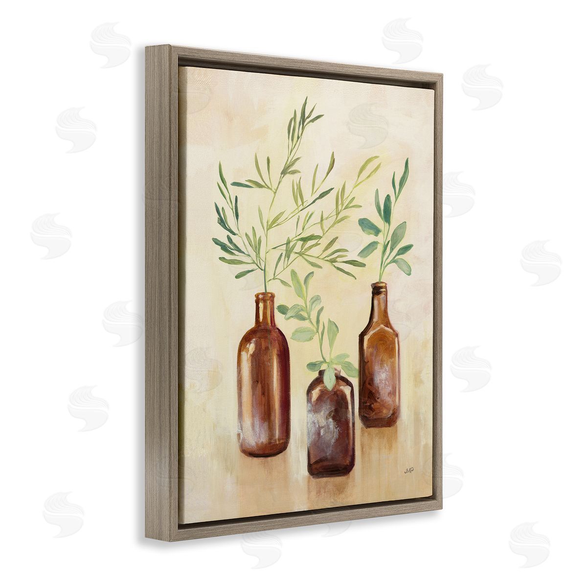 House Plants in Glass Jars Brown Floating Frame Canvas Wall Art, Home Decor by Julia Purinton