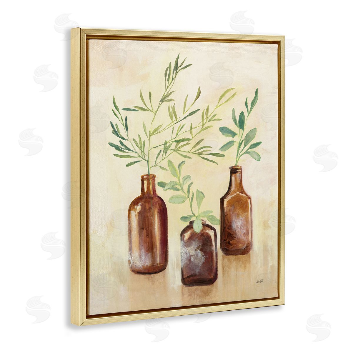 House Plants in Glass Jars Gold Floating Frame Canvas Wall Art, Home Decor by Julia Purinton