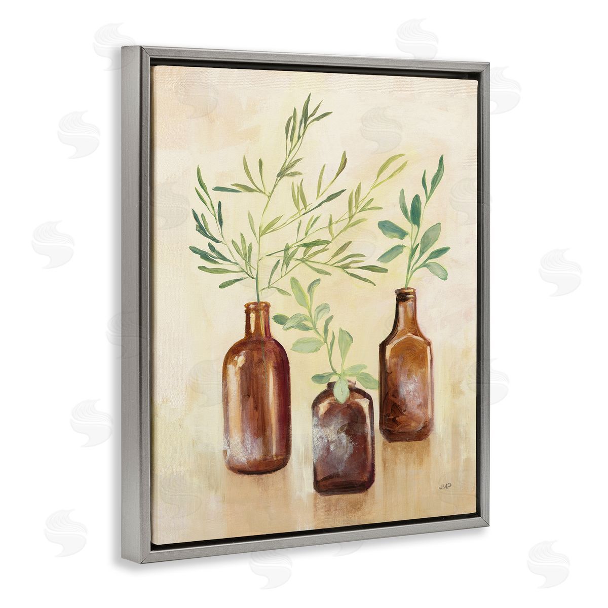 House Plants in Glass Jars Grey Floating Frame Canvas Wall Art, Home Decor by Julia Purinton