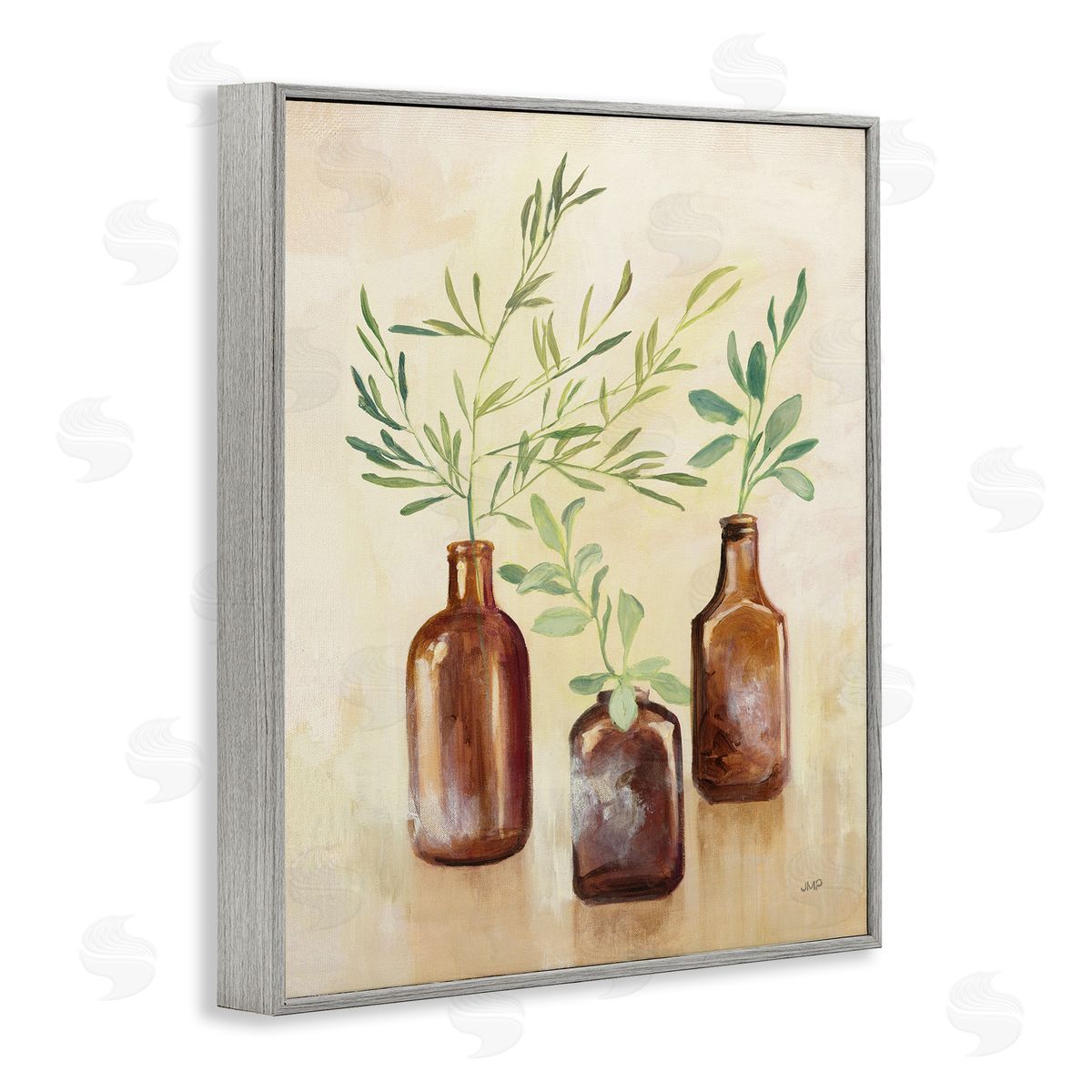 House Plants in Glass Jars Grey Frame Print Wall Art, Home Decor by Julia Purinton