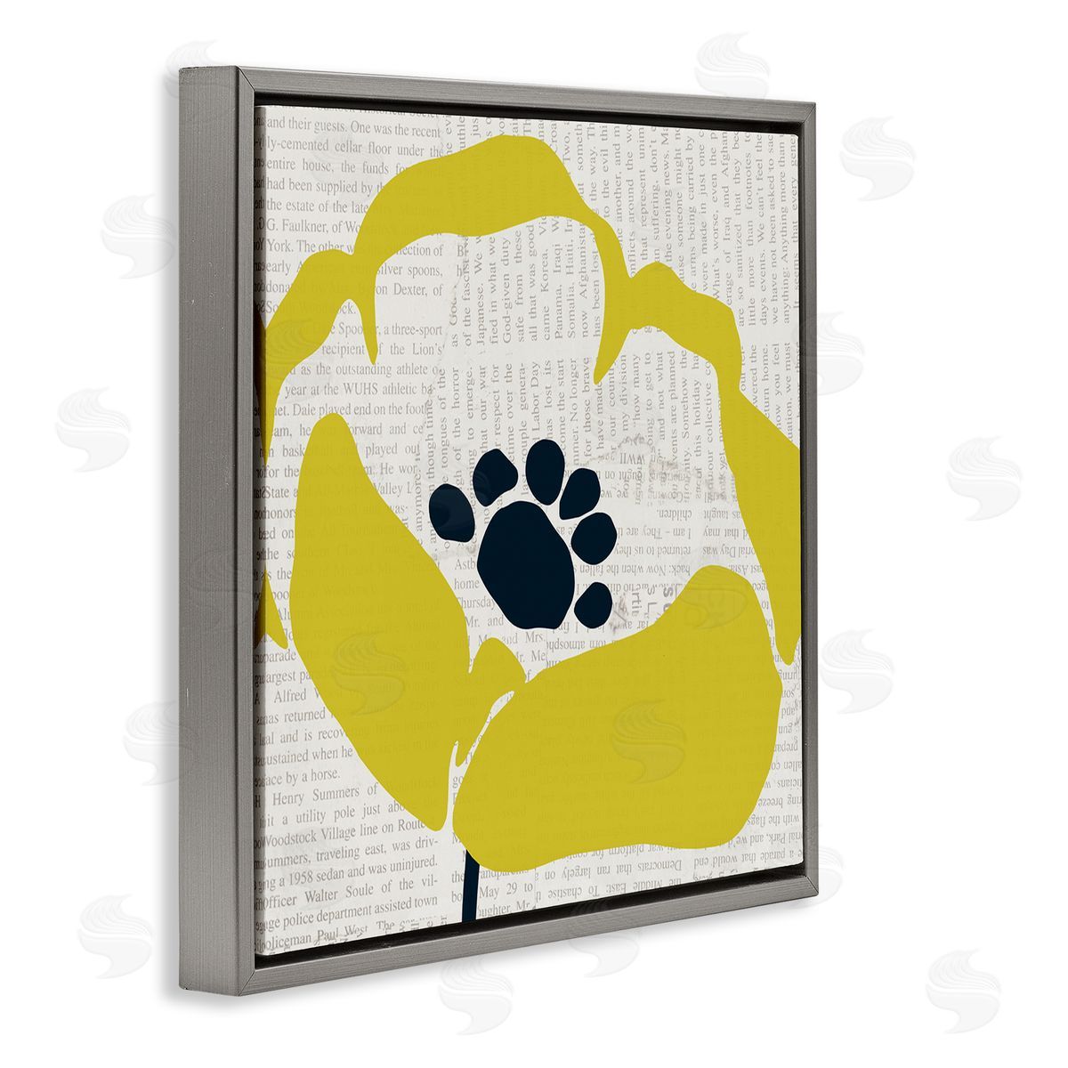 Yellow Flower Pop Art Grey Floating Frame Canvas Wall Art, Home Decor by Wild Apple Portfolio