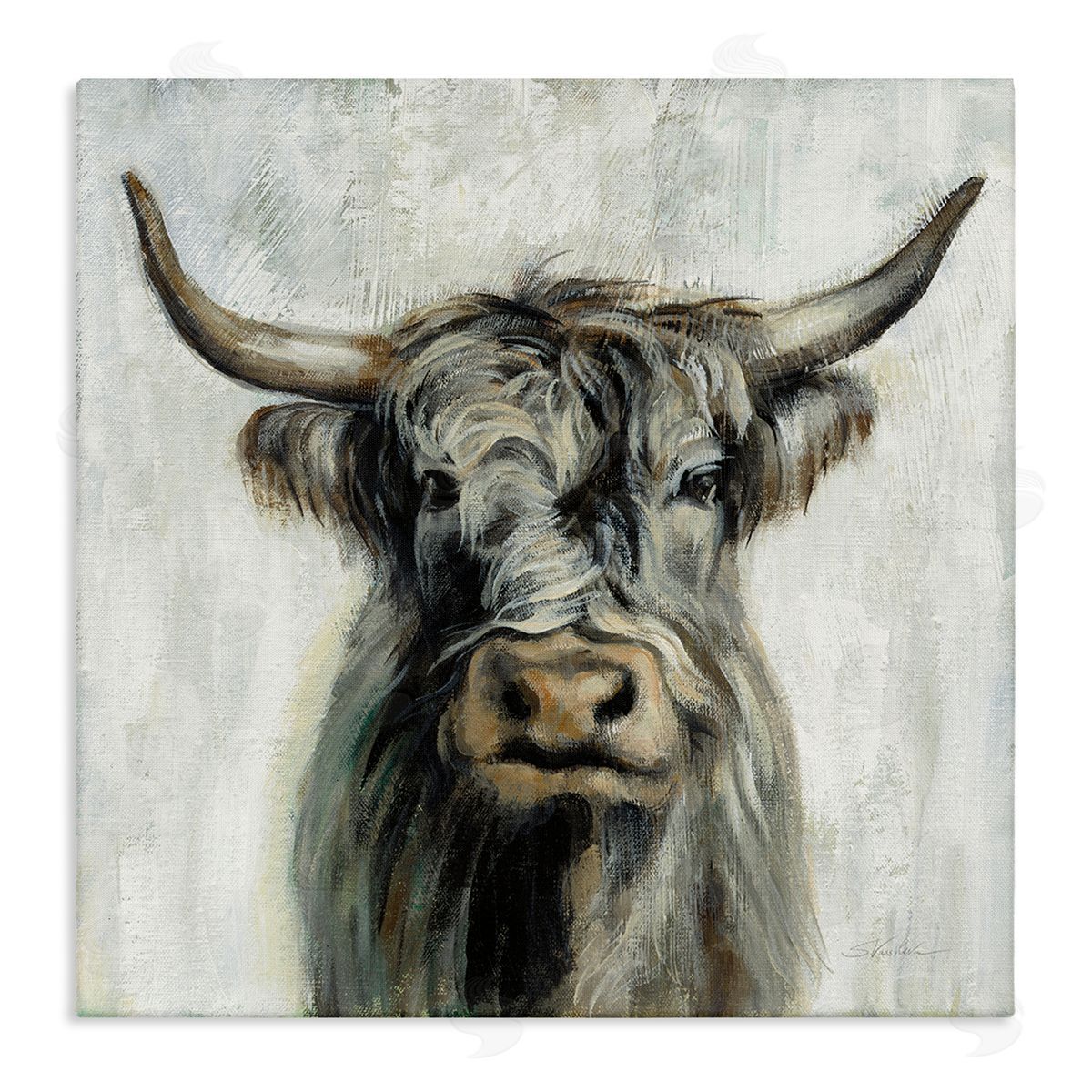 Masculine Bull Portrait Cottage Canvas Wall Art, Home Decor by Silvia Vassileva