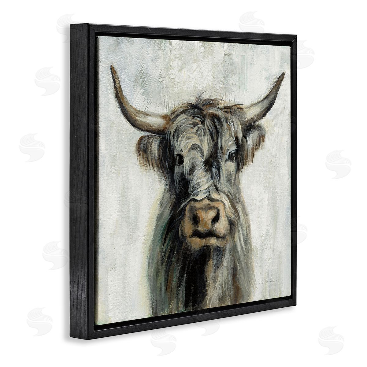 Masculine Bull Portrait Cottage Black Floating Frame Canvas Wall Art, Home Decor by Silvia Vassileva