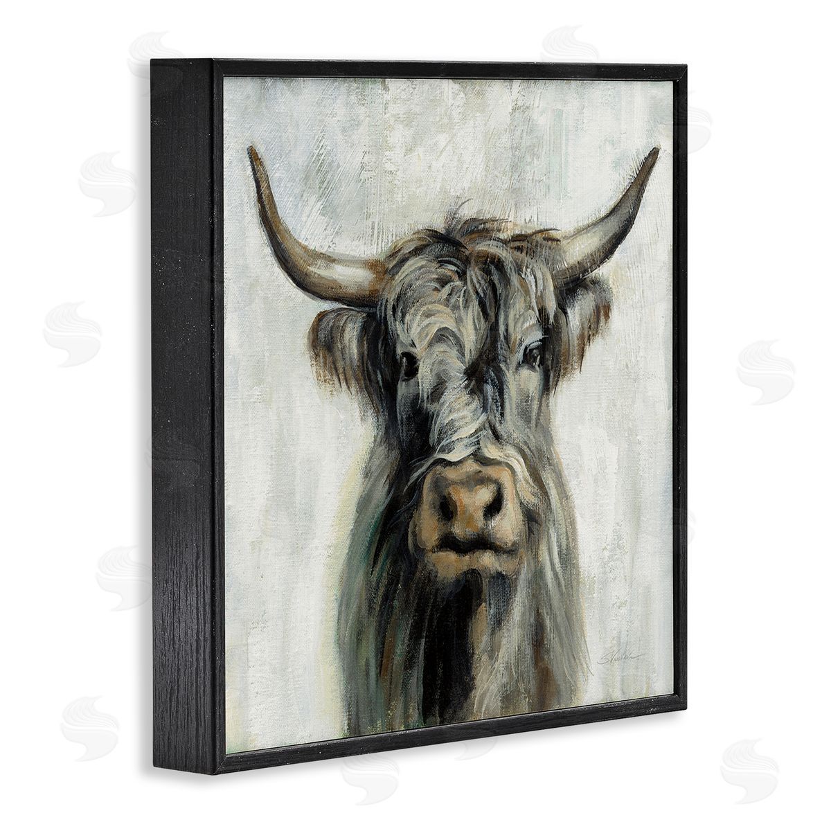 Masculine Bull Portrait Cottage Black Frame Print Wall Art, Home Decor by Silvia Vassileva
