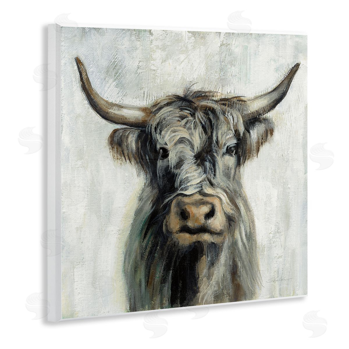 Masculine Bull Portrait Cottage Wood Plaque Wall Art, Home Decor by Silvia Vassileva