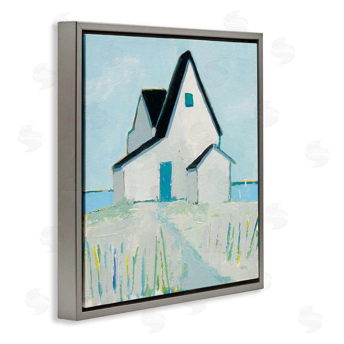 Cape House Coastal Scene Grey Floating Frame Canvas Wall Art, Home Decor by Phyllis Adams
