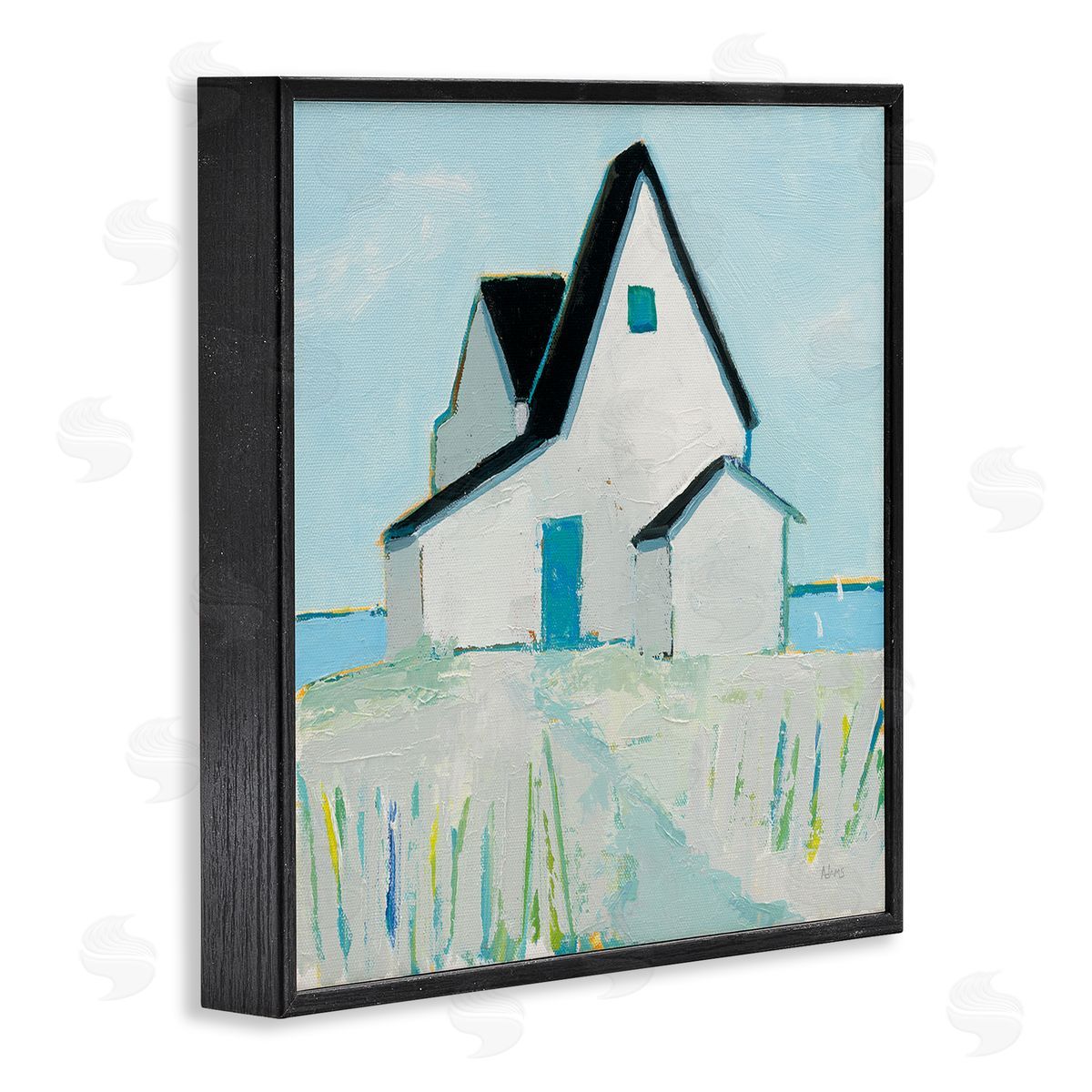Cape House Coastal Scene Black Frame Print Wall Art, Home Decor by Phyllis Adams